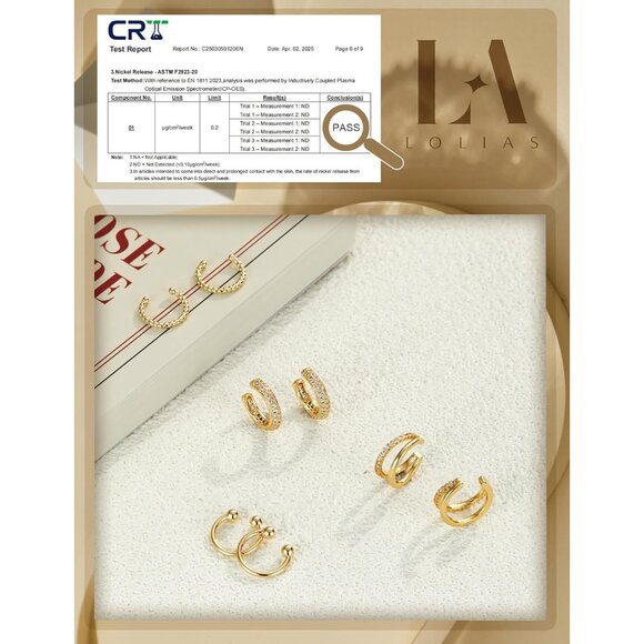 Double-14K Gold Plated Non Pierced Adjustable Fake Ear Cuff Earrings for Women - Picture 4 of 6